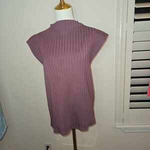 Eileen Fisher Ribbed Mock Neck Sleeveless Top Dusty Mauve S P